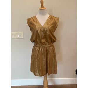 RAMY BROOK Ann Sleeveless Mini Dress In Buttercream V Neck Gold Dots Size S